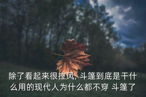 除了看起来很拉风, 斗篷到底是干什么用的现代人为什么都不穿 斗篷了