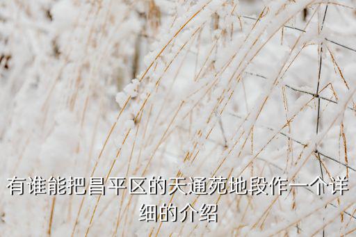 有谁能把昌平区的天通苑地段作一个详细的介绍